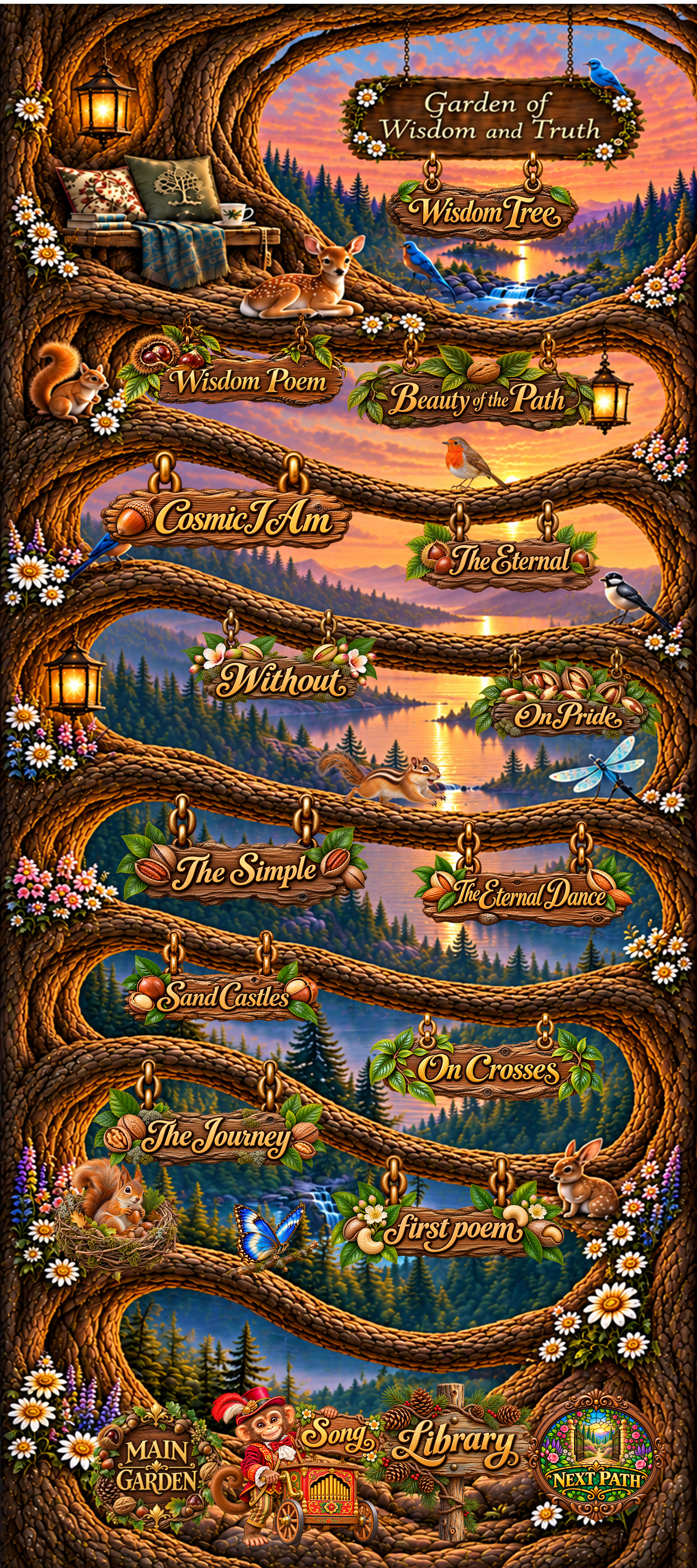 Garden of Wisdom and Truth, a contemplative poetry menu arranged through a luminous woodland garden